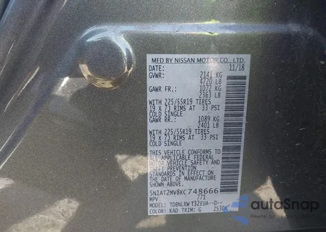 2019 Nissan Rogue Sl from USA, damaged, VIN 5N1AT2MV8KC748666